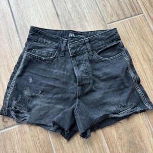 Zara Black Distressed Jean Shorts